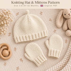 Baby Hat and Mittens Knitting Pattern | Knit Baby Hat Pattern | Baby Mittens Pattern | Knitting Pattern PDF | Baby Knit Accessories