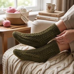 Cable Knit Socks Knitting Pattern PDF | Celtic Cable Sock Pattern | Lace Knit Socks | Intermediate Women Sock Pattern
