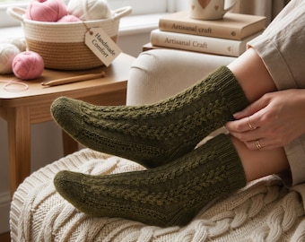 Socken mit Zopfmuster Strickmuster PDF | Keltische Sockenmuster | Lace Stricksocken | Intermediate Damensockenmuster