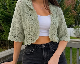 Knitting Bolero Pattern PDF | Cable Edge Shrug Knit Pattern | Elegant Cropped Cardigan | Women's Layering Piece | 3/4 Sleeve Knitwear