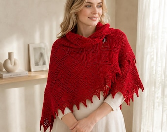 Lace Shawl Knitting Pattern PDF | Triangle Knit Shawl Wrap Pattern for Women | Lace Knit Wrap | Knitted Shoulder Shawl