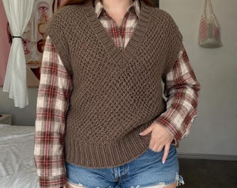 Damen Weste mit V-Ausschnitt Strickmuster PDF | Strukturiertes Strickpullover-Weste-Muster | Ärmelloses Pullover Stricktop | Fortgeschrittenes Strickmuster