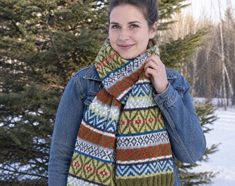 Fair Isle Scarf Knitting Pattern PDF | Colorwork Scarf Knit Pattern | Nordic Style Winter Scarf | Knitted Scarf Pattern