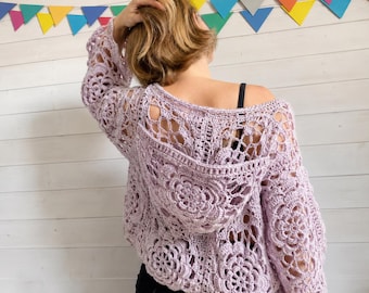 Floral Crochet Bolero Pattern PDF | Granny Square Bolero Crochet Pattern | Boho Lace Shrug Wrap | Women's Summer Layering Piece