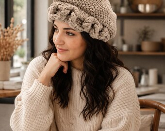 Donegal Braided Hat Strickmuster PDF | Geflochtenes Krempen-Hut-Muster | Moos Stitch Barett | Frauen Winter Strickmütze Muster