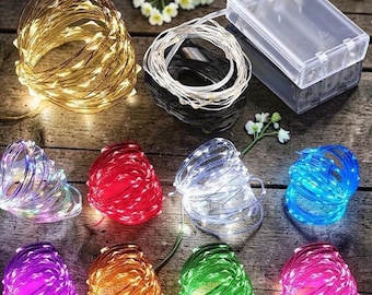 Guirnalda de luces LED de alambre de cobre, luces decorativas LED a pilas
