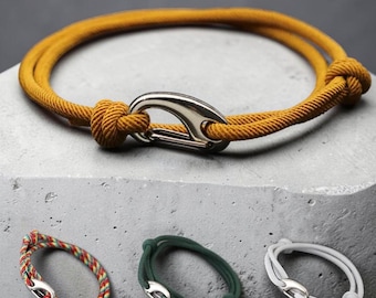 Pulsera de cuerda náutica, cordón de doble capa, gancho de acero inoxidable, pulsera minimalista unisex.