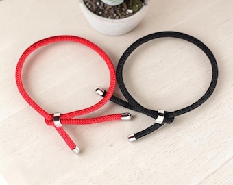 Minimalist Rope Bracelet Adjustable Cord Bracelet for Men Women Stainless Steel Simple Couple Gift