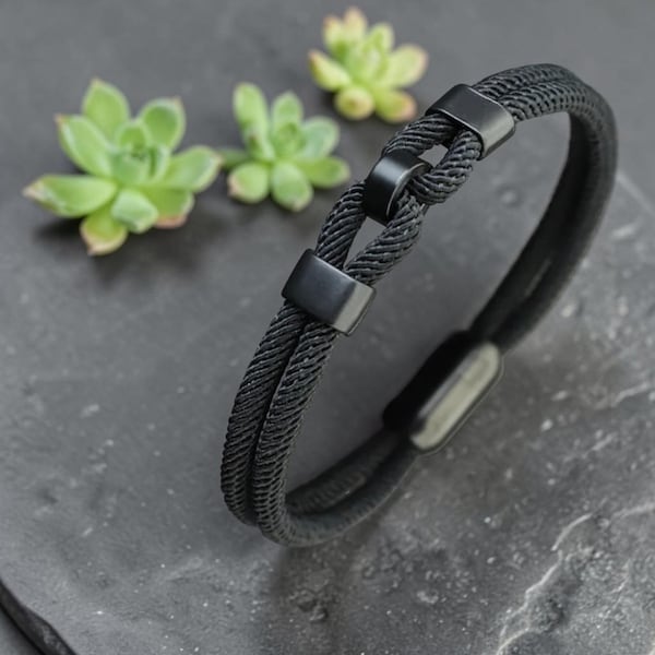 Men's Rope Bracelet with Magnetic Clasp – Minimalist Stainless Steel Cord Style