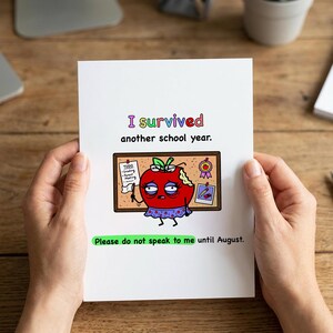 Tarjeta personalizada para profesores agotados, tarjeta sarcástica de fin de curso, tarjeta divertida de agradecimiento a los profesores, regalo de manzana traumatizada