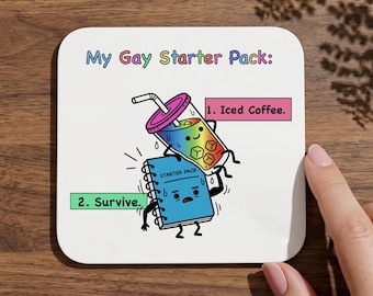 Custom Gay Starter Pack Card Cork Back Coaster | Personalized Pride Minimalist Queer Humor