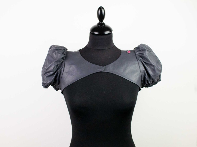 Faux Leather Bolero With Puff Sleeves Shrug Evening Wear Fashion