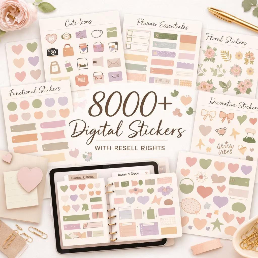 8000+ Digital Stickers Bundle With PLR & MRR Rights! - Etsy