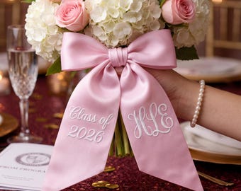Banda para ramo de graduación con nombre bordado, banda para ramo de pareja de graduación, cinta con monograma personalizado, regalo para ella.