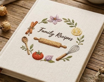 Diario de recetas familiares personalizado bordado a mano, libro de recetas de repostería personalizado, libro de cocina de lino hecho a mano, regalo único para el chef casero