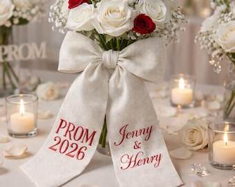 Cinta bordada personalizada para ramo de graduación de pareja, banda para ramo con nombre de graduación, cinta personalizada para ramo de graduación con monograma, regalo para ella.