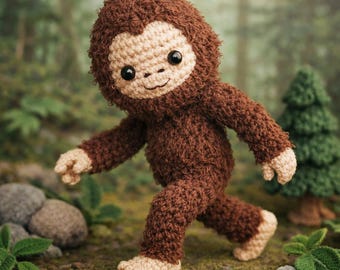 Muñeco de ganchillo relajante Bigfoot, peluche amigurumi acogedor, peluche para coche, colgante para coche, regalo para ella.