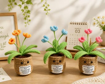 Planta de ganchillo positiva, tulipán de peluche de apoyo emocional hecho a mano amigurumi, regalo del Día de la Madre, peluche de ganchillo, regalo para ella