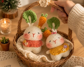 Conejo de zanahoria de ganchillo para colgar en el coche, lindo accesorio de decoración para el hogar de amigurumi de conejo, regalo para ella.