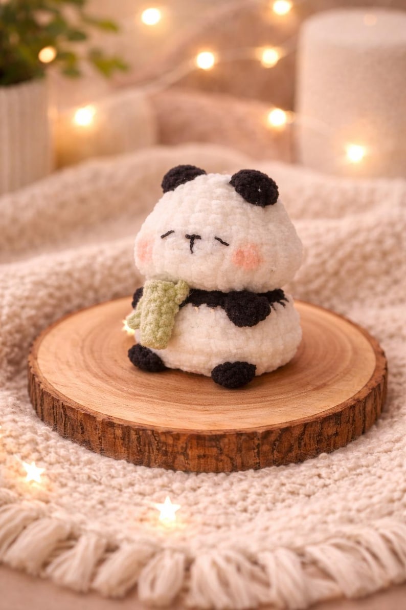 Panda Plush Crochet Animal Stuffed Amigurumi Bamboo Panda Toy Lovers Gift for Her