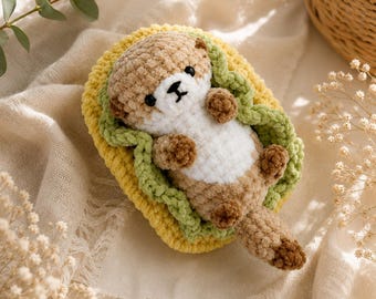 Peluche de nutria de aguacate hecho a mano amigurumi, animalito de peluche de ganchillo adorable, ideas para regalos