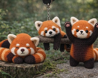 Red Panda Car Hanging Amigurumi Keyring, Handmade Crochet Bag Charm, Lover Gift, Stuffed Animal Doll, Valentine Gift