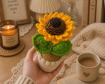 Girasol positivo en maceta, planta de ganchillo, girasol de peluche de apoyo emocional hecho a mano amigurumi, peluche para el Día de la Madre, regalo para ella.