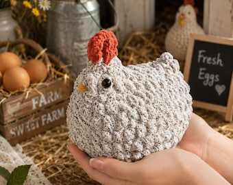 Pollo de ganchillo hecho a mano, animal de granja tejido amigurumi, regalos para mamá, pollito de peluche, linda decoración para el hogar