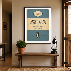 Póster de lienzo con portada de libro vintage, lámina decorativa sobre inteligencia emocional, decoración para biblioteca literaria, obra de arte retro para lectores, regalo para amantes de los libros.