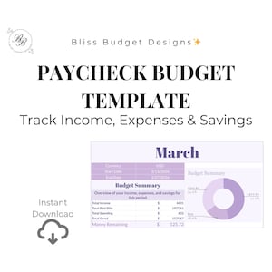 Paycheck Budget Template | Lavender Budget Planner | Google Sheets & Excel | Simple Finance Tracker