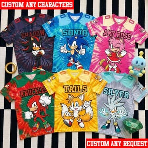 Sonic Football Jersey, Sonic Shadow Knuckles Tails Amy Rose Silver Custom Kids Football Shirt, Personalized Sonic Gift for Kids