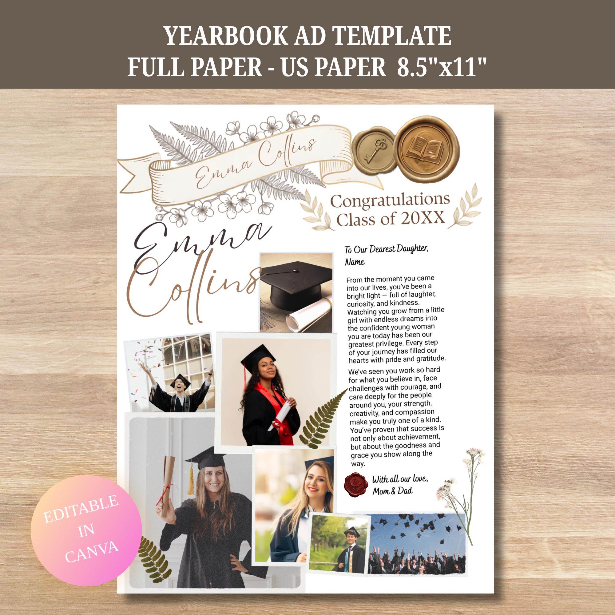 Yearbook Grad Pages. Example Senior Yearbook Tribute Template | Full Page Grad Ad for Girls ...