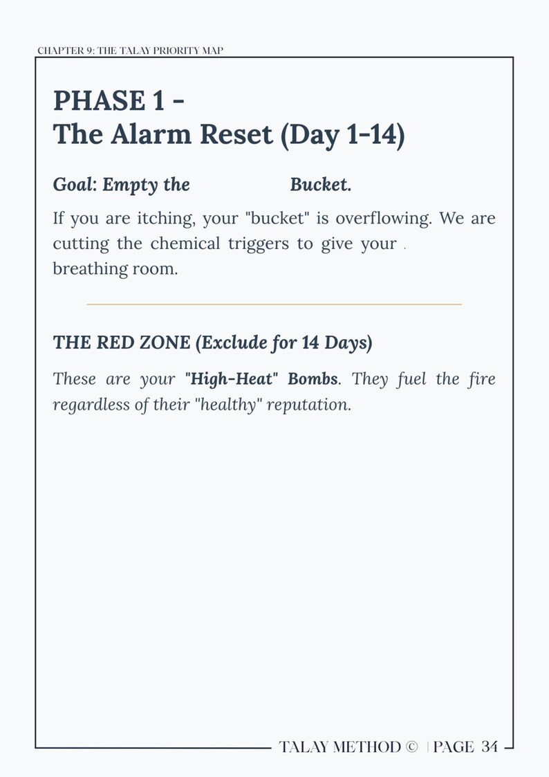K&ouml;nnte beinhalten: Eine Seite aus "The Talay Priority Map" mit Text in einer Serifenschrift. Die Seite ist in Abschnitte unterteilt, darunter "Phase 1 - The Alarm Reset (Tag 1-14)" und "The Red Zone (14 Tage ausschlie&szlig;en)." Der Text ist schwarz auf wei&szlig;em Hintergrund.