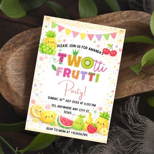 TWOtti Frutti 2nd Birthday Invitation Twotti fruity Tropical Summer Invite Template Fruit Party Editable