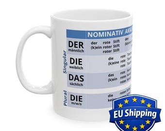German Cases Chart Mug – Deutsch Grammar Learning Coffee Cup (EU shipping)