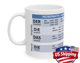 German Cases Chart Mug - Nominativ, Akkusativ, Dativ, Genitiv | Deutsch lernen Tasse (USA shipping)