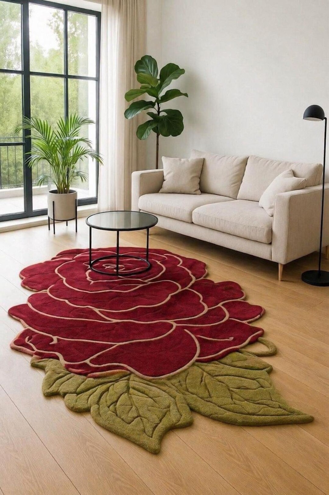 Hand-tufted Rose Area Rug, 3D Floral Botanical Carpet, Living Room ...