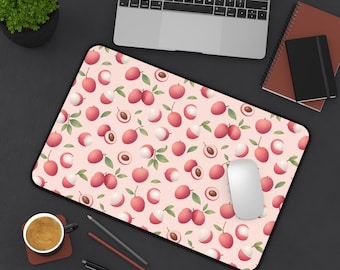 Lychee Pattern Desk Mat | Pink Fruit Mouse Pad Mat, Cute Summer Fruit Deskpad