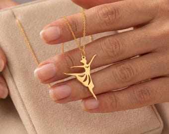 Dainty Ballerina Pendant Necklace in Gold or Silver, a Graceful Dancer Charm Gift for Her, Perfect for Ballet Recitals and Dance Lovers