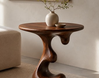 Sculptural Walnut Side Table | Abstract Wave Accent Table | Organic Modern Minimalist Furniture