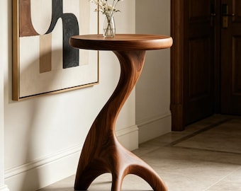 Modern Organic Biomorphic Side Table | Handcrafted Fluid Wood End Table | Sculptural Nightstand Statement Furniture