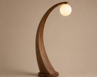 Curved Wood Floor Lamp | Moon Globe Standing Light | Organic Modern Minimalist Home Decor