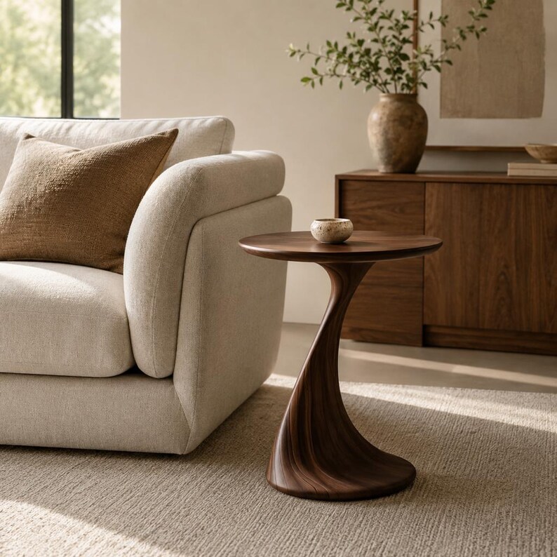 Streamlined Design Table Modern Streamlined Wood Side Table | Minimalist Pedestal End Table ...