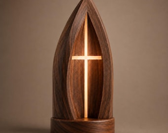 Sculptural Wood Table Lamp | Cross Light Sculpture | Minimalist Wabi Sabi Bedside Lamp