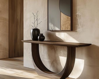 Mesa de console escultural em forma de U | Mesa de entrada moderna e minimalista | Mesa de corredor em madeira japonesa | Móveis com design orgânico