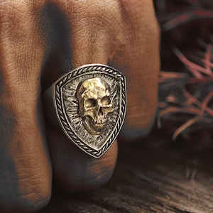Bague gothique tête de mort pour unisexe en argent sterling 925 style motard