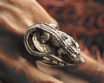 crocodile ring for men made of sterling silver 925 biker style