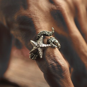 tentacle octopus Starfish Ring for men made of sterling silver 925 nautical style
