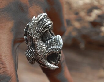 Flygande fenixfågelring för unisex tillverkad av sterlingsilver 925 i egyptisk stil