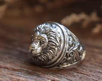 Gothic lion Leo ring for men made of sterling silver 925 gothic style